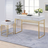 White and Brass 1-Drawer Side Table B062P181358