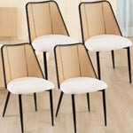 ZUN Off White Rattan Dining Chairs Set of 4,Boucle Chairs with Natural Cane Back, Upholstered Dining W1164P218673