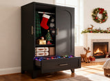 60" Tall Metal Wardrobe Cabinet with 1 Drawer and Hanging Rod, 2 Doors Wardrobe Closet with Shelf 12107111