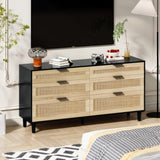 59" Rattan Dresser with Drawers, 6 Drawer Dresser for Bedroom, Clothes Storage Cabinet for Bedroom, W757P209512