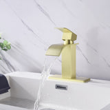 Waterfall Spout Bathroom Faucet,Single Handle Bathroom Vanity Sink Faucet TH1501BG
