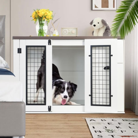 ZUN Furniture style dog cage, wooden dog cage, double door dog cage, side cabinet dog cage, Dog crate W1687138649