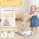 Wooden Baby Walker with 3-Position Adjustable Heights and Smooth Wheels 90890793
