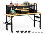 71''Adjustable Workbench with pegboard, Heavy Duty Wooden Desktop Workbench with Wheels, 1600 lb. W1162P384342