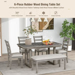 ZUN 6-Piece Rubber Wood Dining Table Set with Beautiful Wood Grain Pattern Tabletop Solid Wood Veneer 14992936