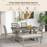 ZUN 6-Piece Rubber Wood Dining Table Set with Beautiful Wood Grain Pattern Tabletop Solid Wood Veneer 14992936