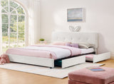 Queen Size Kids Upholstered Bed with Oversized Rabbit Ear Headboard, LED Light & 4 Storage Drawers, W1413P384927