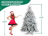 7 FT Snow Flocked Pre-lit Artificial Pencil Christmas Tree, Hinged Xmas Pine Tree with 1100 Branch 39284790
