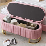 Elegant Upholstered Velvet Storage Ottoman with Button-Tufted,Storage Bench with Metal Legs for N733P208522H