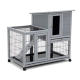 Detachable Rabbit Hutch with Removable Tray and Rolling Casters, GrayWhite W2181P190614