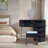 Black Dressing Table Stool Set, removable mirror, tri-color illuminated mirror, four drawers with 17557811