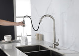 ZUN Kitchen Faucet Pull Down Sprayer Brushed Nickel, High Arc Single Handle Kitchen Sink Faucet K-4012-NS