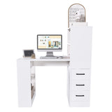 ZUN White Computer Desk with 4-in-1 Socket, the Desk with 3 Slide Drawers and 4 Storage Levels, the 04862487