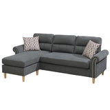 ZUN Slate Color Polyfiber Reversible Sectional Sofa Set Chaise Pillows Plush Cushion Couch Nailheads HS00F6447-ID-AHD