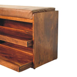 Artisan Furniture Solid Wood Buffalo Hide Pull out Chestnut Shoe Storage Bench B182P280799