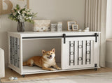 39.37'' Modern Wooden Dog Crate Furniture with Sliding Barn Door and Side Door, Indoor Dog Kennel 66249718