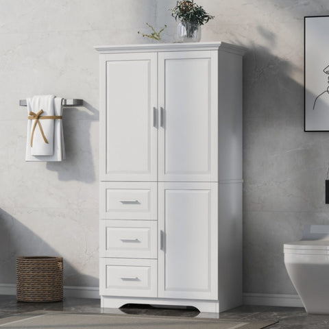 ZUN Tall and Wide Storage Cabinet with Doors for Bathroom/Office, Three Drawers, White WF299285AAK
