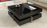 ZUN Modern High Gloss Coffee Table with 4 Drawers, Multi-Storage Square Cocktail Tea Table with Wood 35371477