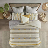 3 Piece Cotton Comforter Set Gray/Yellow King/Cal King B035128786