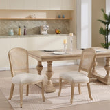 French Country Dining Chairs Set of 2, Upholstered Chairs with Nature Rattan Fan-shaped Back, Wire W3426P324538