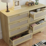 ZUN 8 Drawer Double Dresser, Natural Rattan Chest of Drawers for Bedroom, Boho Wooden Dresser Chest with W2557P221442