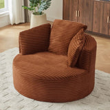 Compressible Corduroy Round Chair with Cushioned Backrest - Modern Comfort Seating for Living W2339P323623