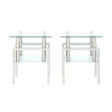 Set of 2, Modern Tempered Glass Tea Table Coffee Table End Table, Square Table for Living Room, W241104208