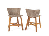 Lymington Outdoor Bar Stool, Teak Finished Wood with Light Brown Wicker, Set of 2 N775P278094B