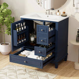 30" Bathroom Vanity with Sink, One Door with Shelf and Three Drawers, Soft Close Door, Blue N759P225994C