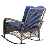 Rattan rocking chair with sparse backrest, grey rattan and blue cushion 89881291