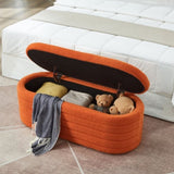 Modern Oval Storage Ottoman Bench, Upholstered Boucle Teddy Fabric of Bed Bench with Storage, W2186P193119
