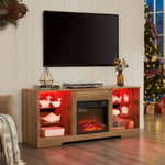 ZUN TV Stand Electric Fireplace Glass Shelves, 3D Fireplace TV Stand with LED Lights Wood with USB W1758P215083