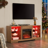 TV Stand Electric Fireplace Glass Shelves, 3D Fireplace TV Stand with LED Lights Wood with USB W1758P215083