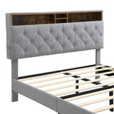 Queen-Size Upholstered Platform Bed Frame with a Modern Button-Tufted Linen Fabric Headboard,USB W311P285479