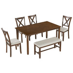 ZUN 6-Piece Kitchen Dining Table Set Wooden Rectangular Dining Table, 4 Fabric Chairs and Bench Family 75875683