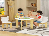 Kids Table and Chair Set, 3-Piece Toddler Table with 2 Chairs, Cute Bear-Back Chairs, Sturdy Wooden 24776717