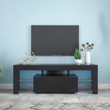 Black TV Stand with LED RGB Lights,Flat Screen TV Cabinet, Gaming Consoles - in Lounge, Living W33115870