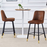 ZUN Brown Suede Skin Velvet Bar Stool - Black Metal Legs with Gold Spray Decoration.Set of 2 W1151P211995