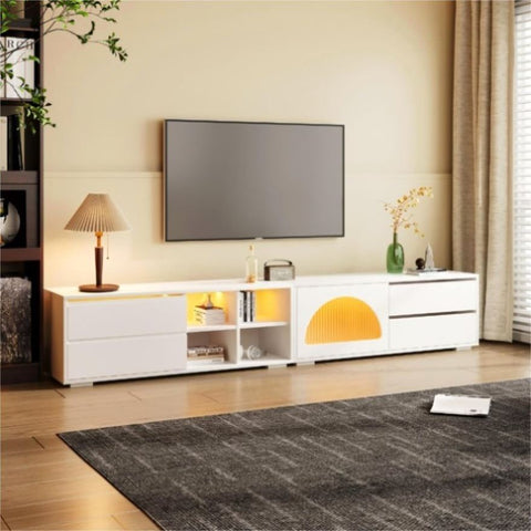 ZUN ON-TREND Modern TV Stand with Fluted Glass Door for TVs Up to 100", Media Console with Sliding Door N721P198932K