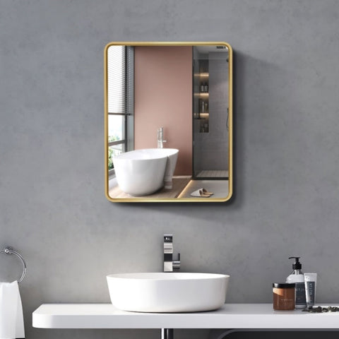 ZUN 20x28 inch Gold Metal Framed Wall mount or Recessed Bathroom Medicine Cabinet with Mirror W1355109268