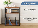 3 Tier Turntable Table with Vinyl Storage for up to 100 Albums, End Side Table for Living RoomRust 93150932