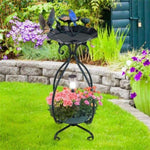 ZUN Dark green Solar Bird Bath Feeder Combo with Flower Planter Pedestal and Solar Lights 41401767