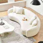 ZUN Modern Curved Sofa Mid-Century White Comfy Half Moon Teddy Fabric Couch,101" Upholstered with 4 W1765128374