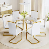 ZUN Modern minimalist style circular transparent tempered glass table, tempered glass tabletop, golden W1151138118