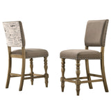 ZUN Birmingham Script Printed Driftwood Finish Counter Height Dining Chair with Nail head, Set of 2 T2574P165120