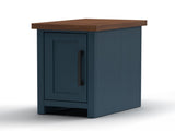 14 inch Chairside Table, No Assembly Required, Blue Denim and Whiskey Finish B108131556