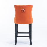 Contemporary Velvet Upholstered Barstools with Button Tufted Decoration and Wooden Legs, and Chrome W1143P178194