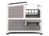 Wooden Cat house 2-Story Indoor Outdoor Luxurious Cat Shelter House with Transparent Canopy, Large 60901308