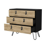 ZUN Black and Macadamia 3-Drawer Dresser B062P175199