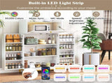 White Gold Kitchen Pantry Cabinet, Built-in Charging Station & Customizable LED 68345400